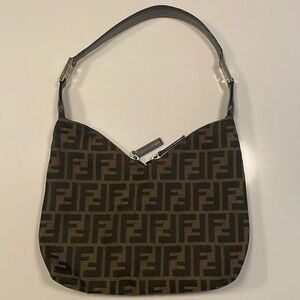 Vintage Fendi Zucca Double Zipper Shoulder Bag